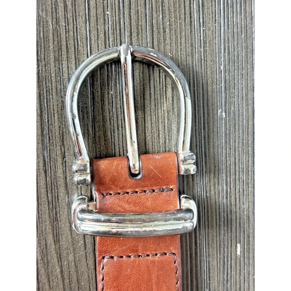 Cole Haan Belt Braided Leather Brown L 40”/100 Silver Buckle  A09374